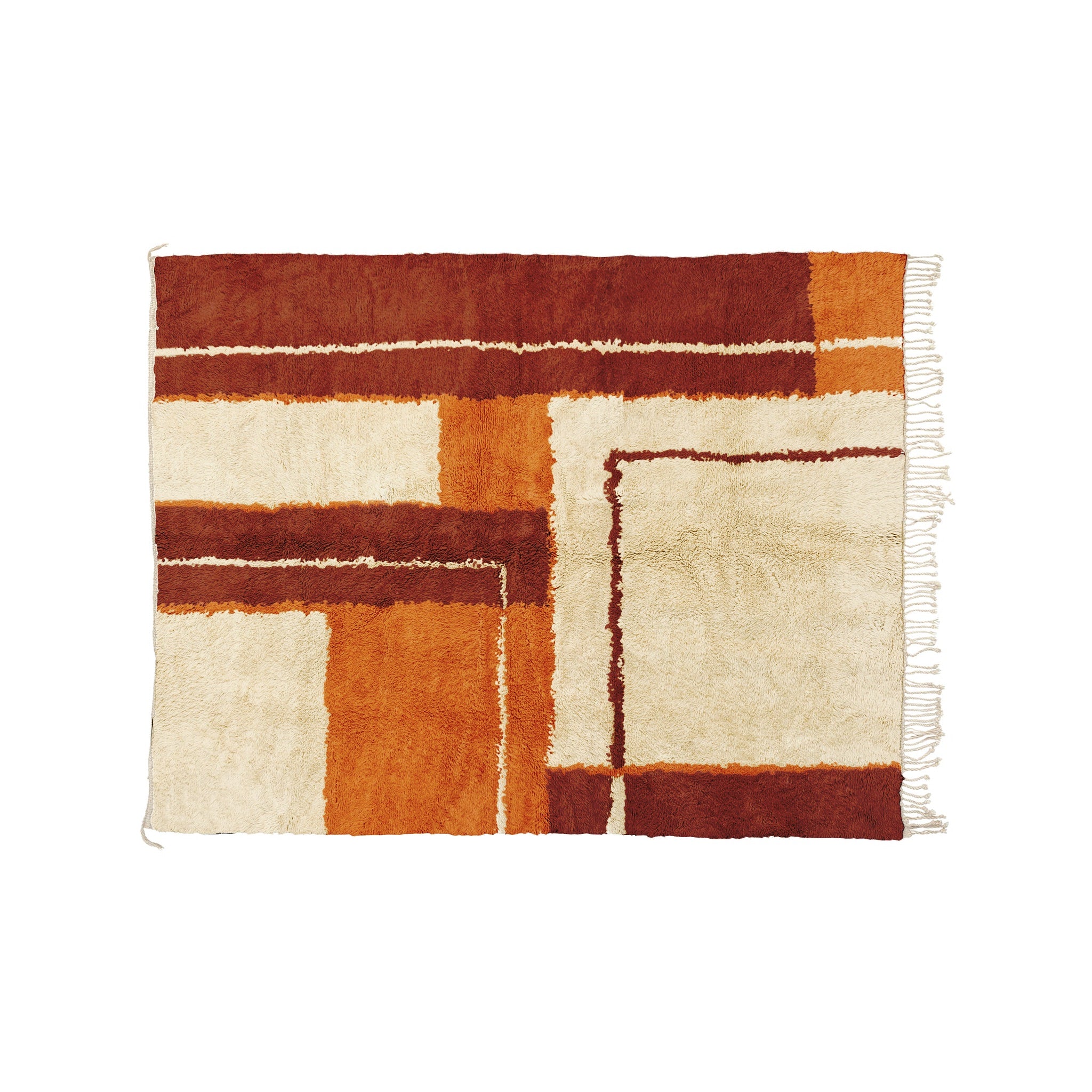 Détail de la composition géométrique orange, terre et écru